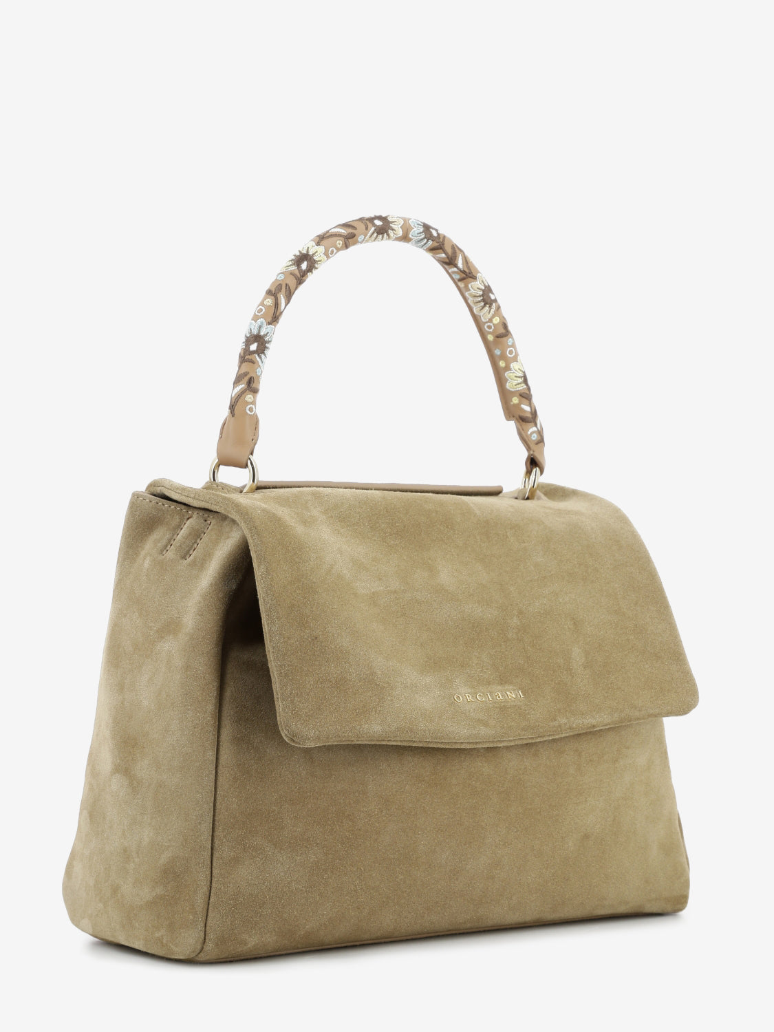 Sveva Peach Flowers midi a spalla in suede biscotto