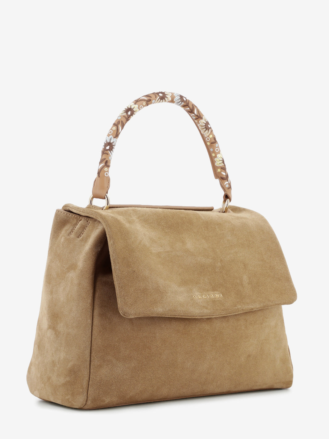 Sveva Peach Flowers midi a spalla in suede biscotto