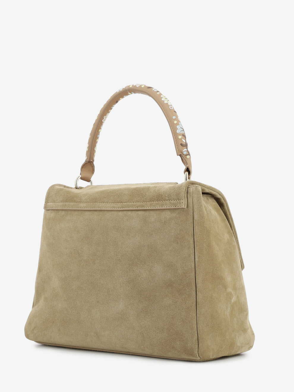 Sveva Peach Flowers midi a spalla in suede biscotto