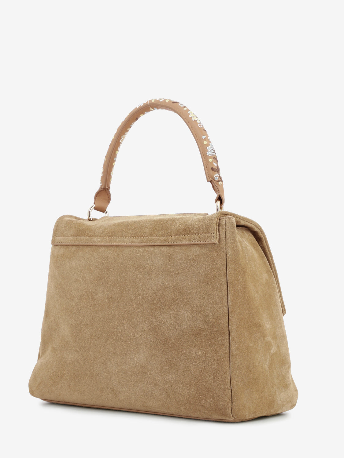 Sveva Peach Flowers midi a spalla in suede biscotto