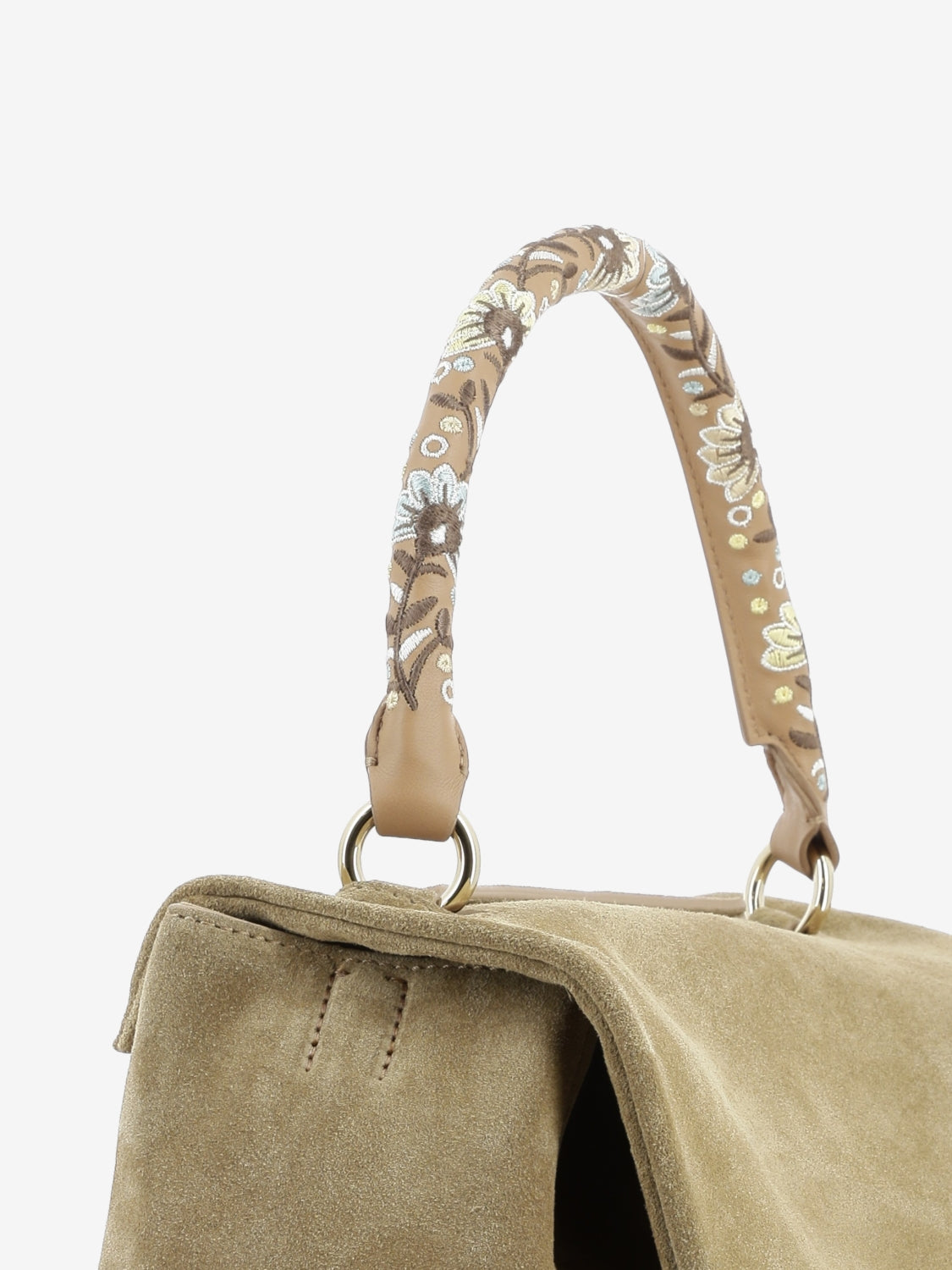 Sveva Peach Flowers midi a spalla in suede biscotto