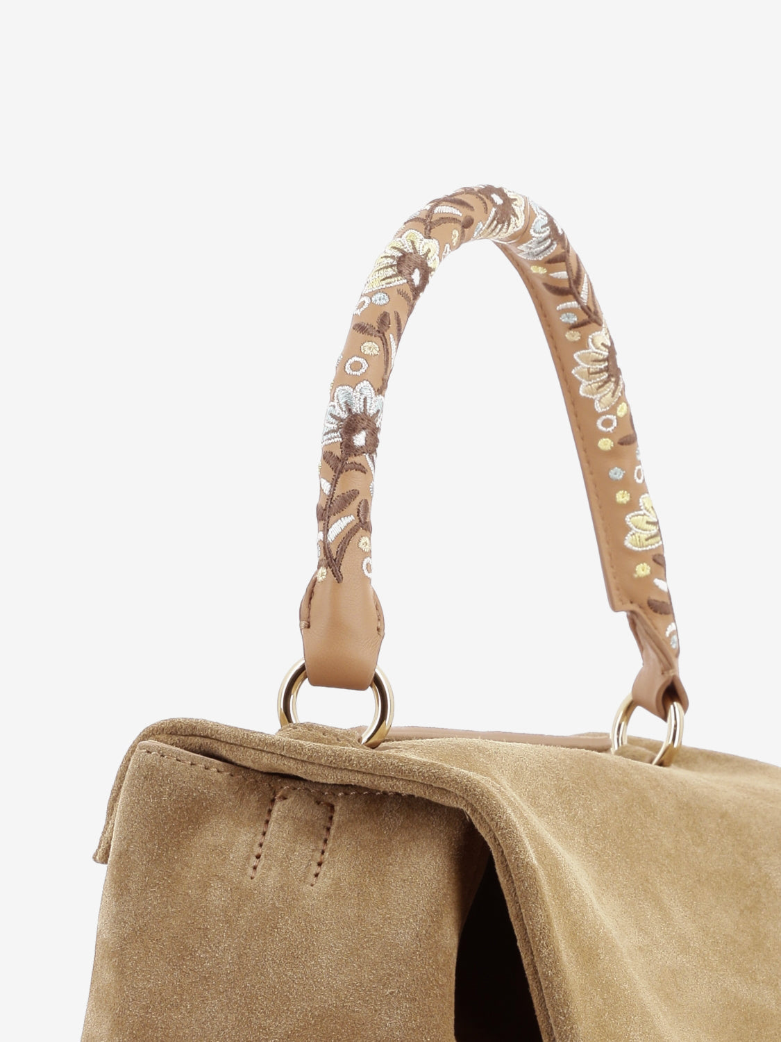 Sveva Peach Flowers midi a spalla in suede biscotto