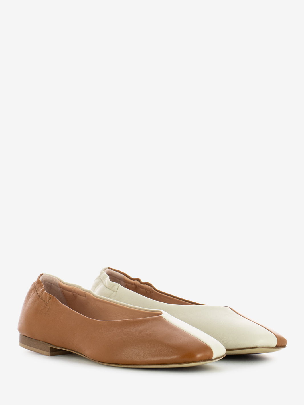 Ballerina punta squadrata nappa cuoio / crudo