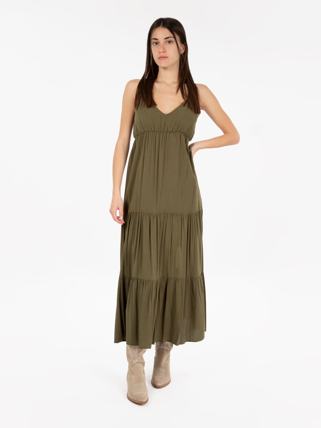 Abito lungo con balze militare