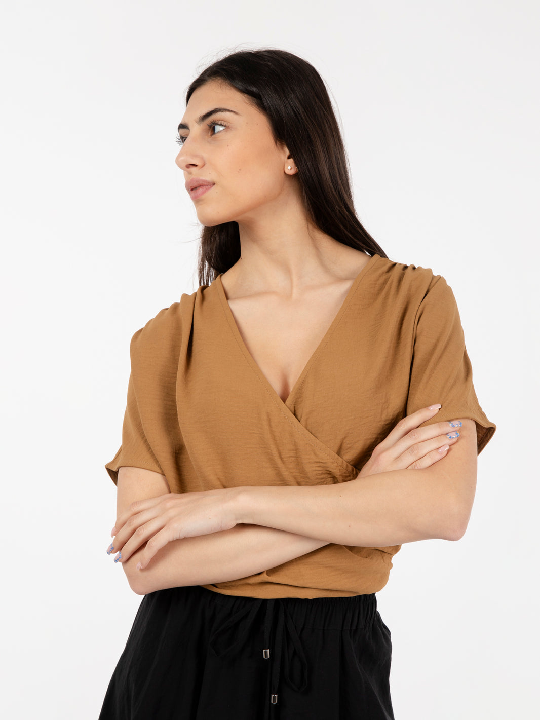 Tobacco crossover blouse