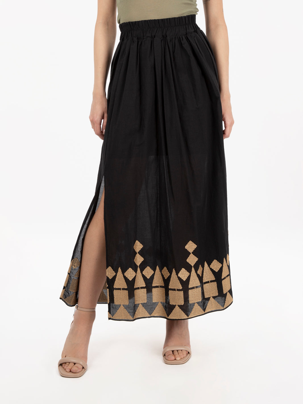 Black/Camel Cotton Midi Skirt