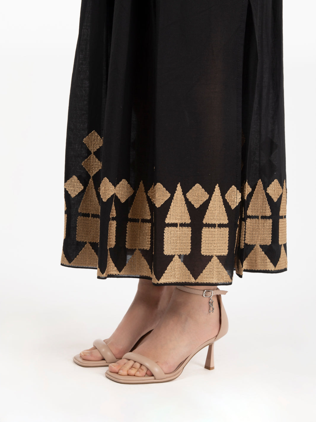 Black/Camel Cotton Midi Skirt