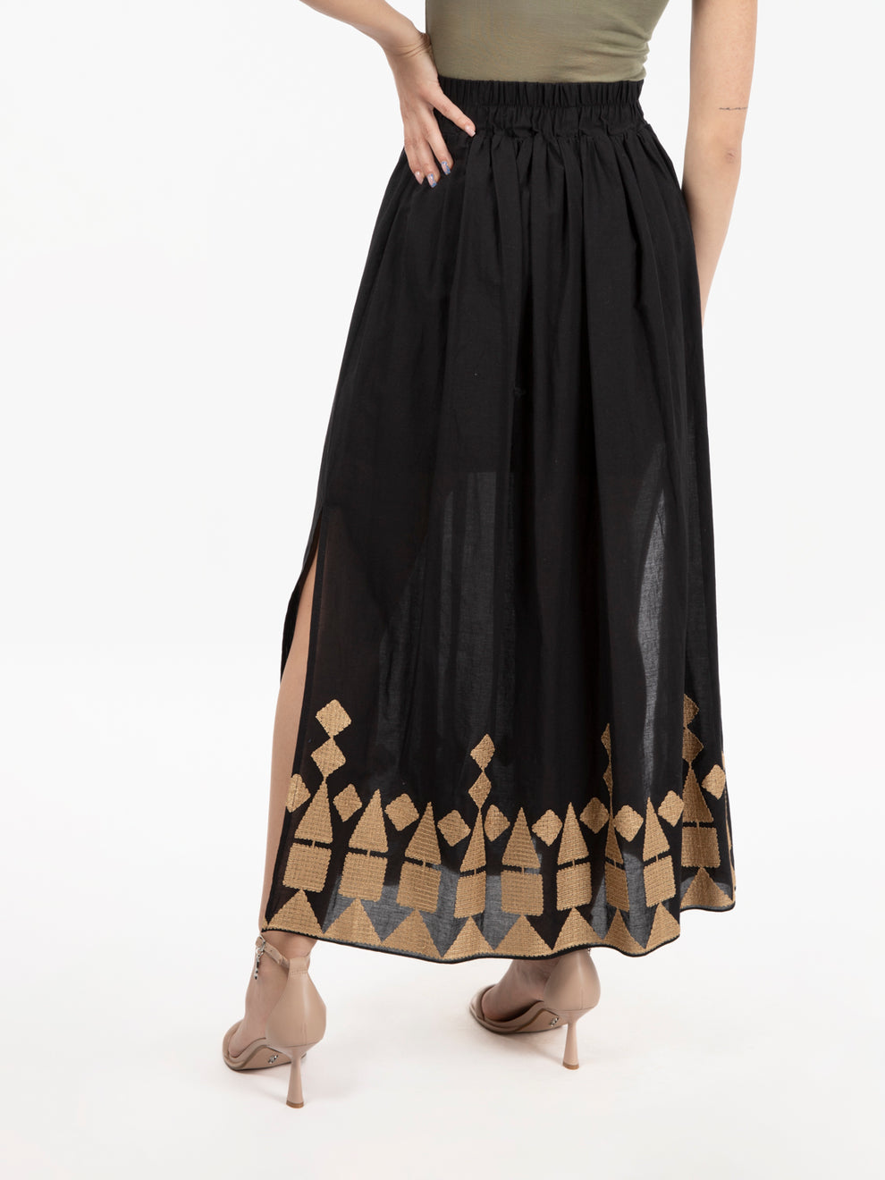 Black/Camel Cotton Midi Skirt