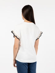 OVER/D - T-shirt orlo ricamato bianco / nero