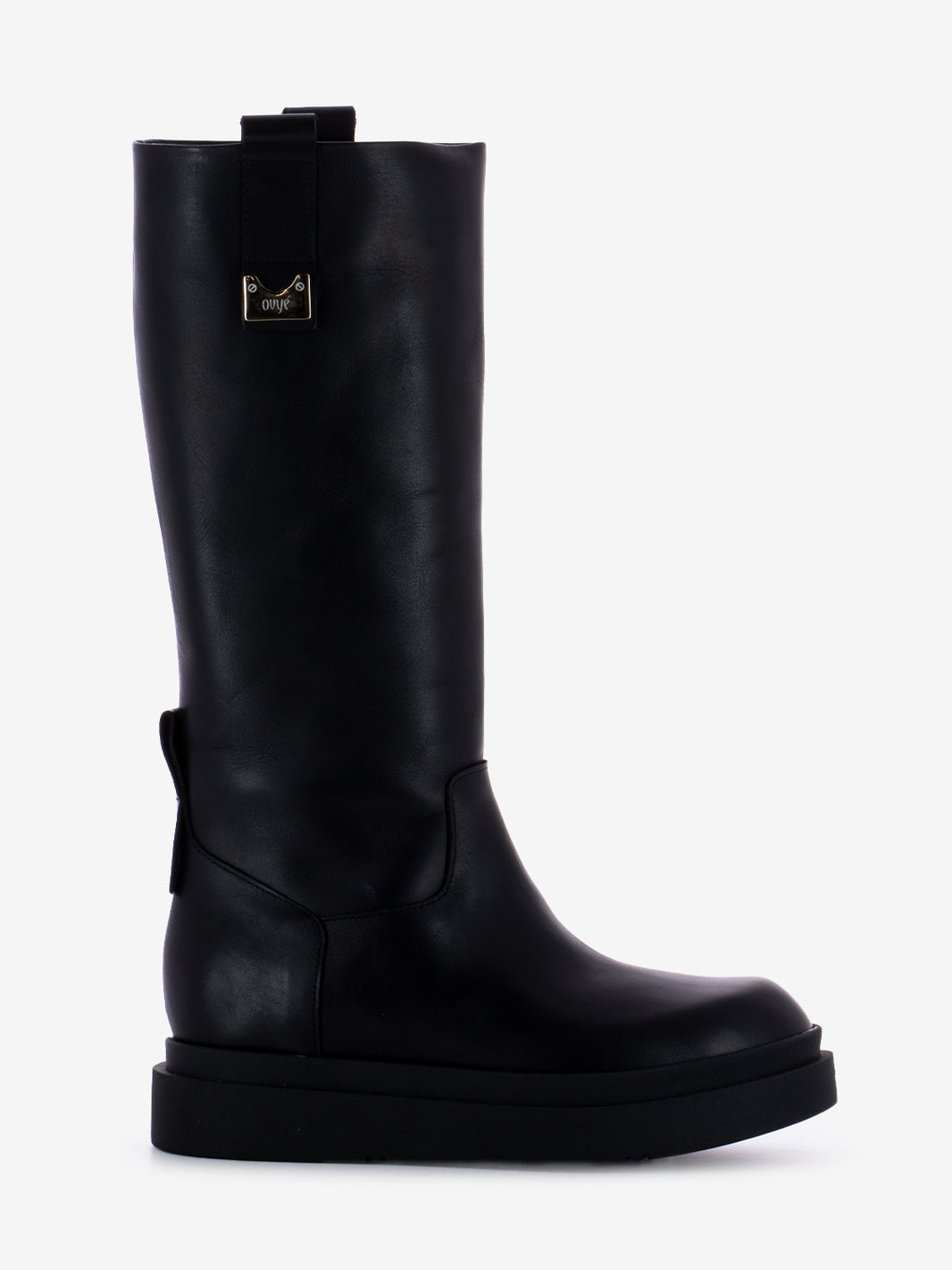Stivale platform con dettaglio logo oro / nero