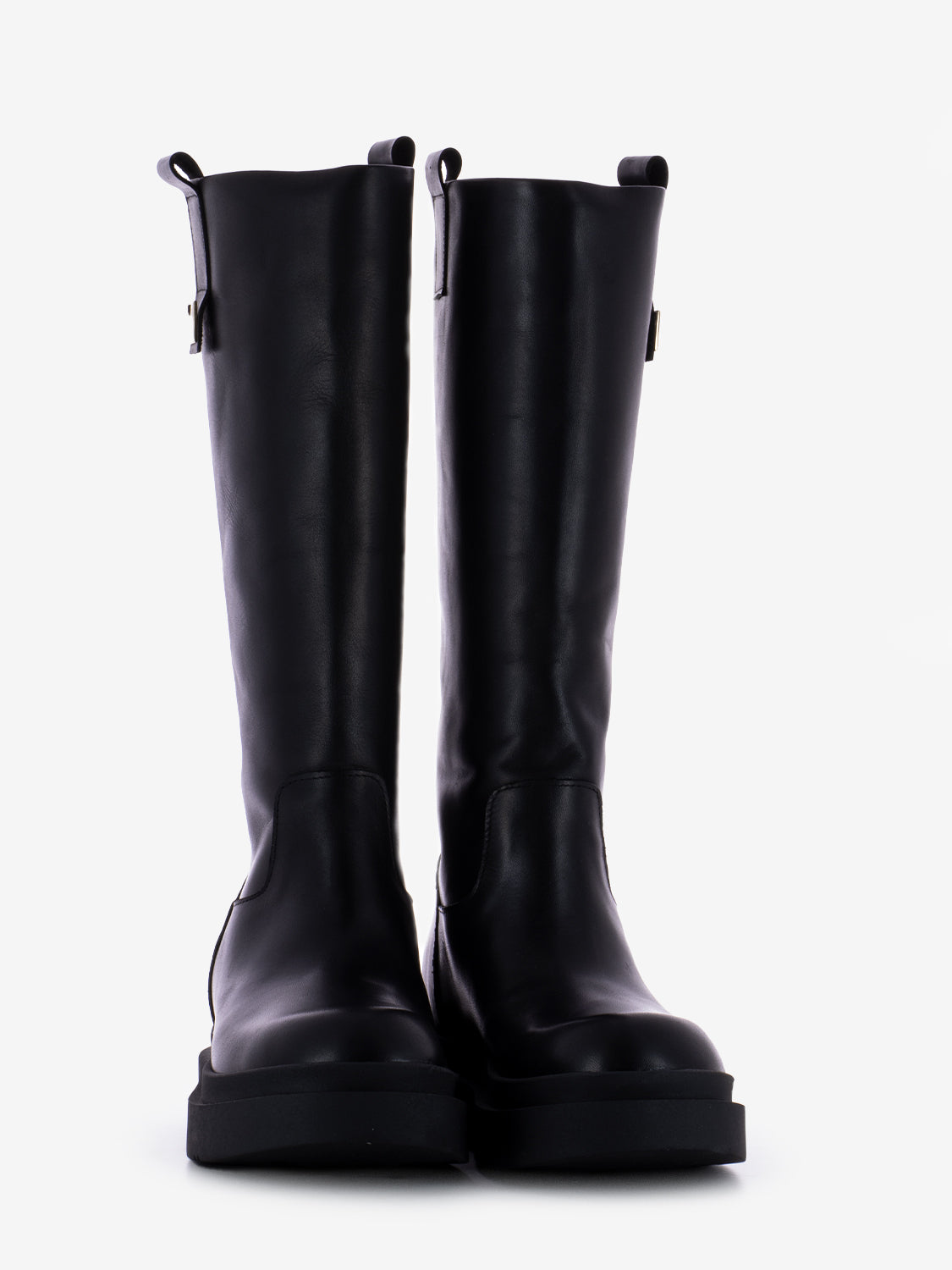 Stivale platform con dettaglio logo oro / nero