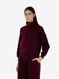 Felpa collo alto e zip burgundy