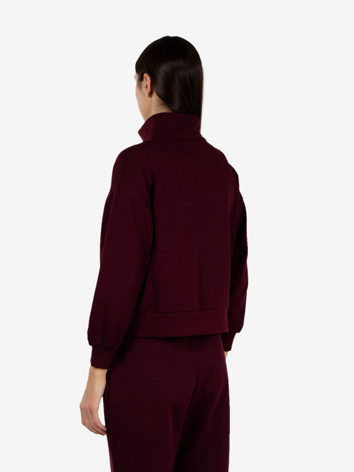 Burgundy turtleneck sweatshirt with zip
