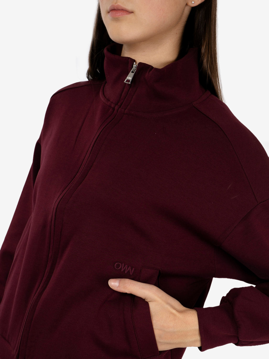 Burgundy turtleneck sweatshirt with zip