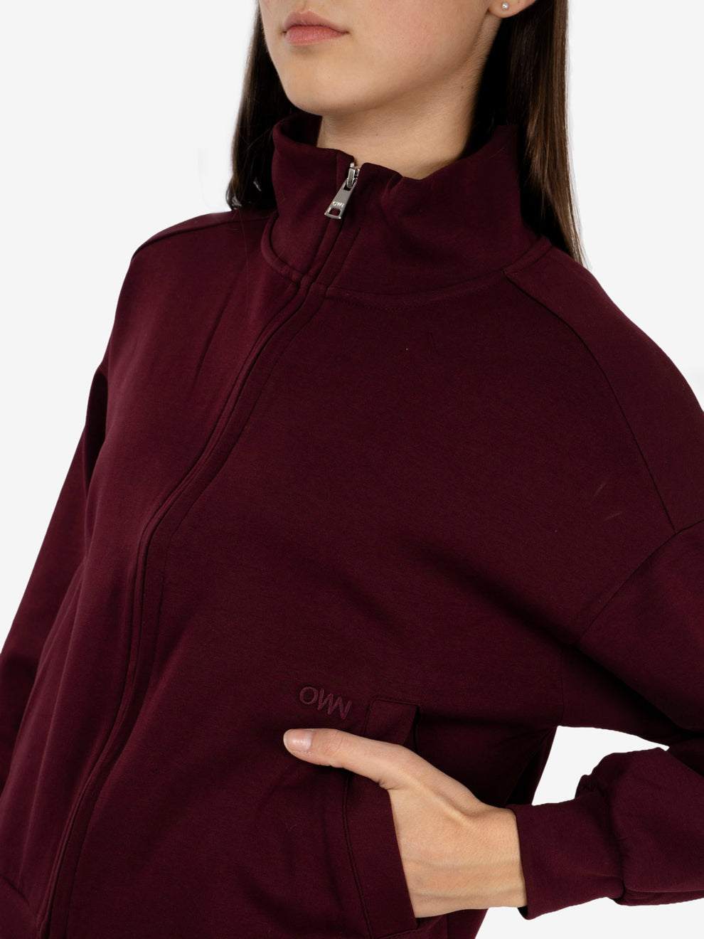 Burgundy turtleneck sweatshirt with zip