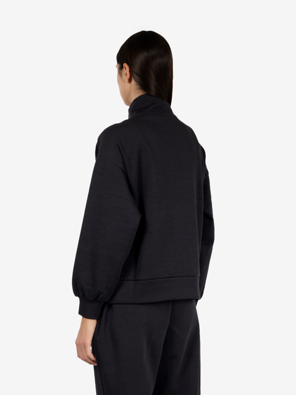 Felpa collo alto e zip nero
