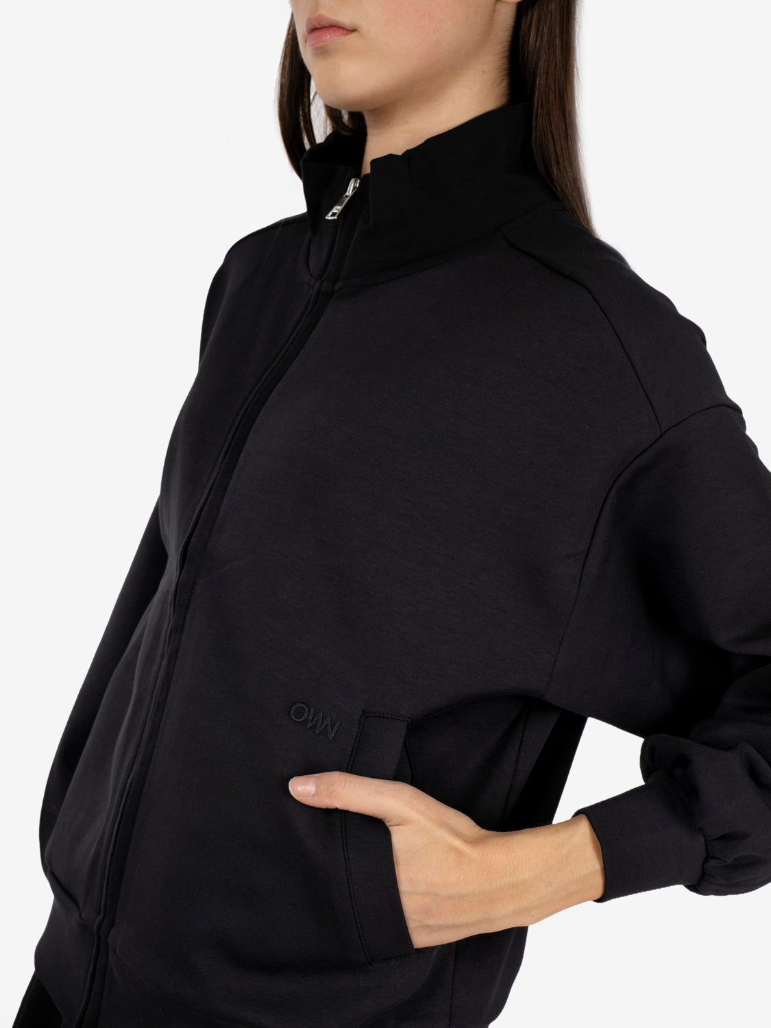 Felpa collo alto e zip nero