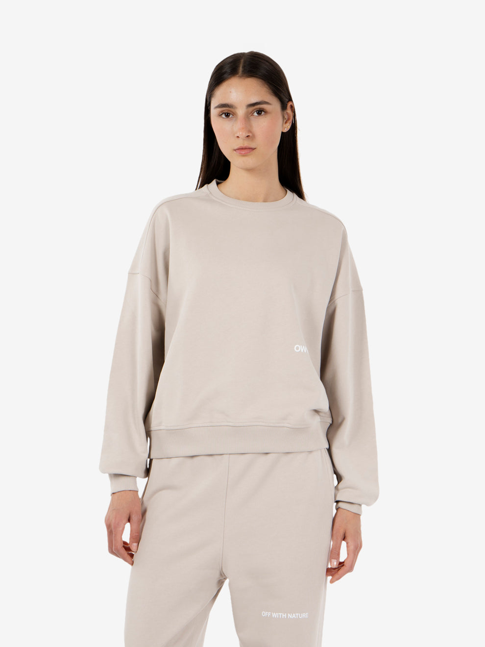 Beige loose-fit crew-neck sweatshirt