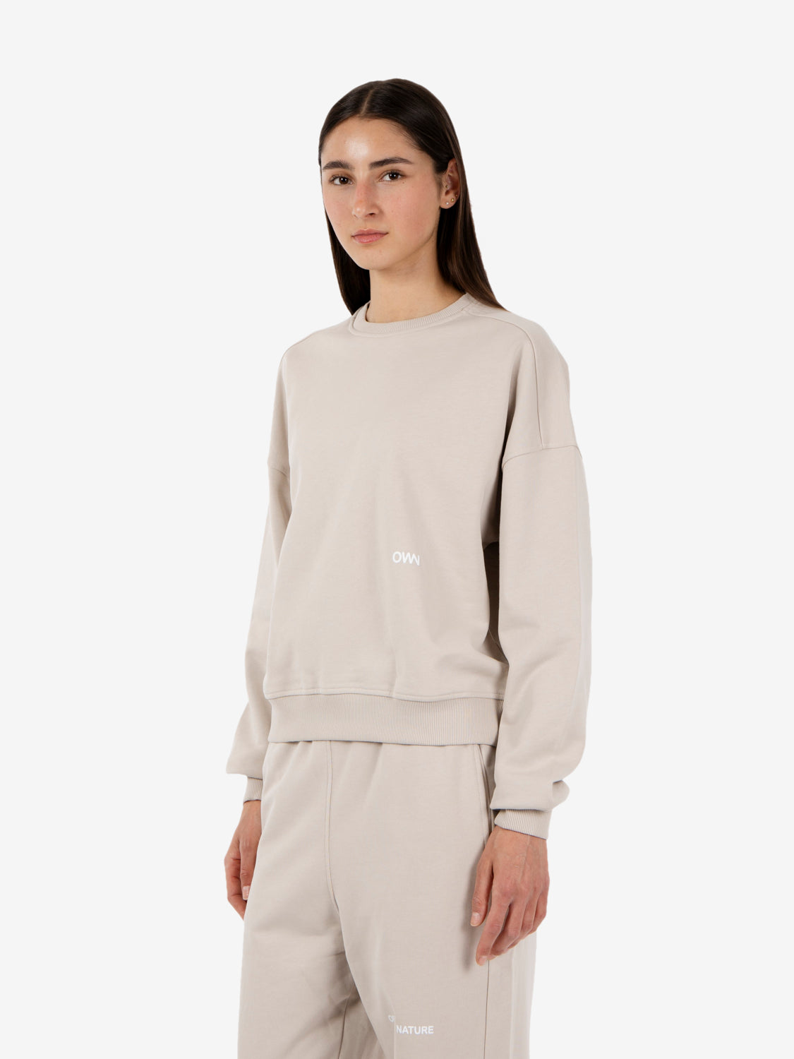Beige loose-fit crew-neck sweatshirt
