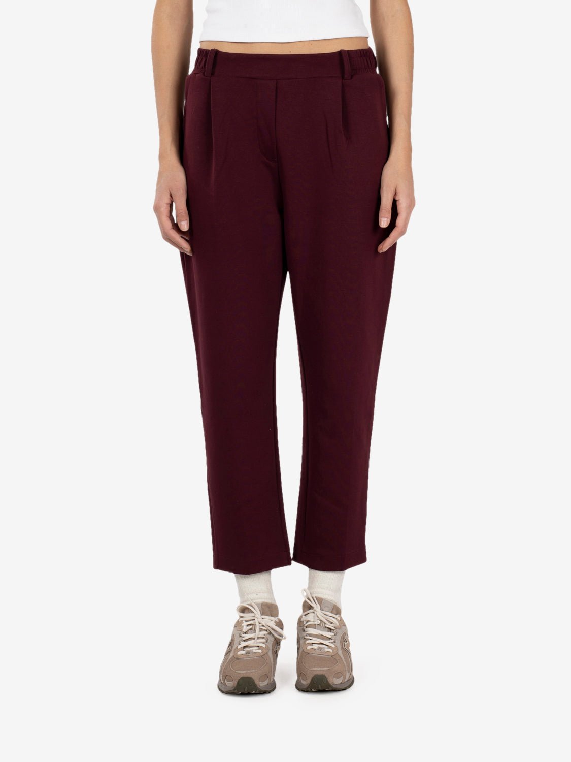 Burgundy cigarette-style joggers