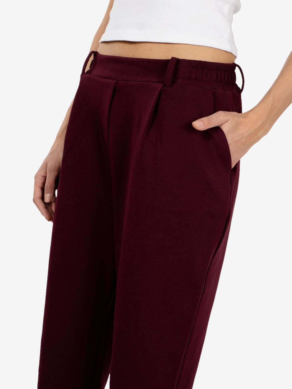 Burgundy cigarette-style joggers