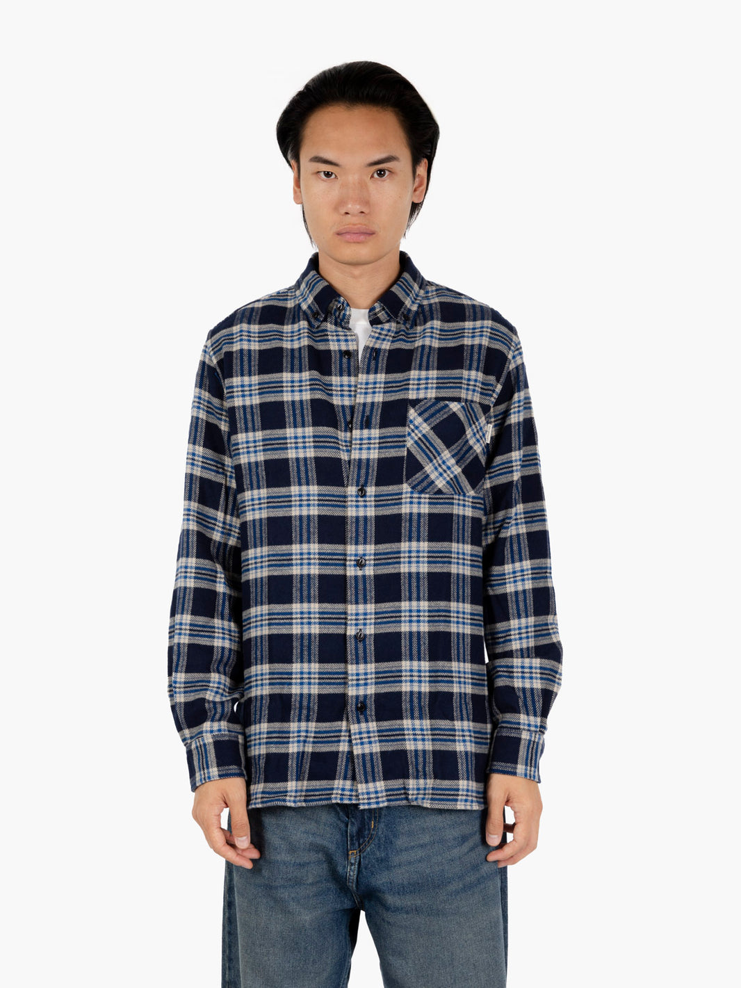 Camicia a quadri colletto button-down blu