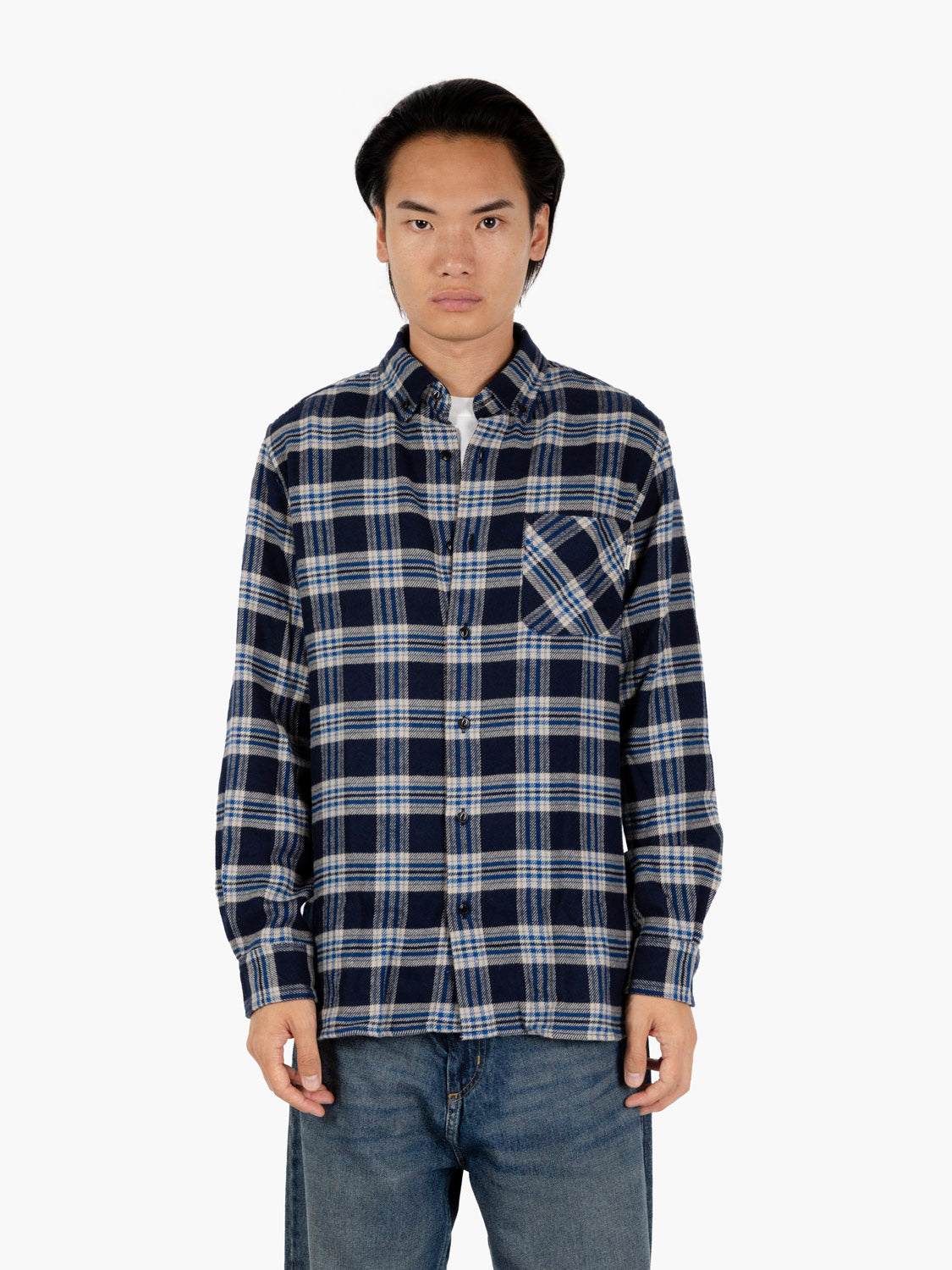 Camicia a quadri colletto button-down blu