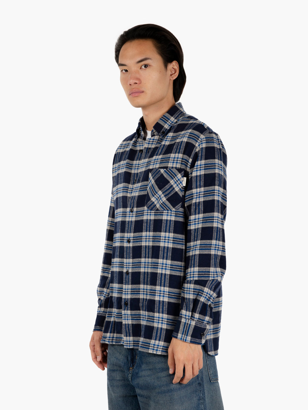 Camicia a quadri colletto button-down blu
