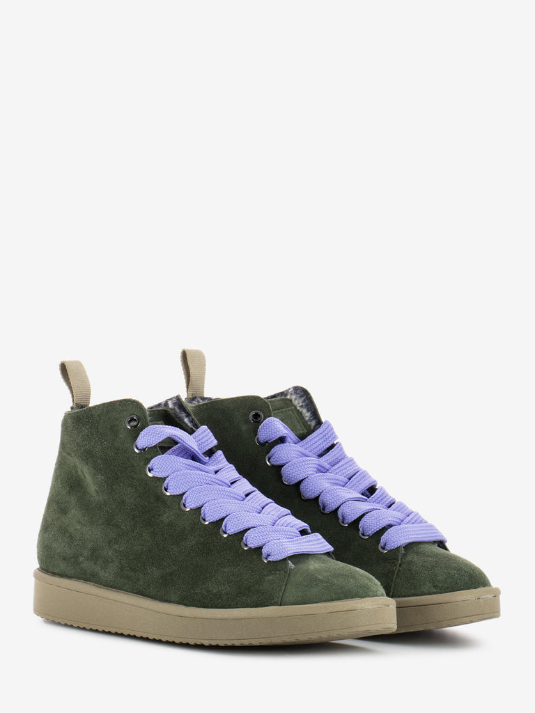 PANCHIC - P01 Anke Boot Suede Faux fur lining military green / urban violet