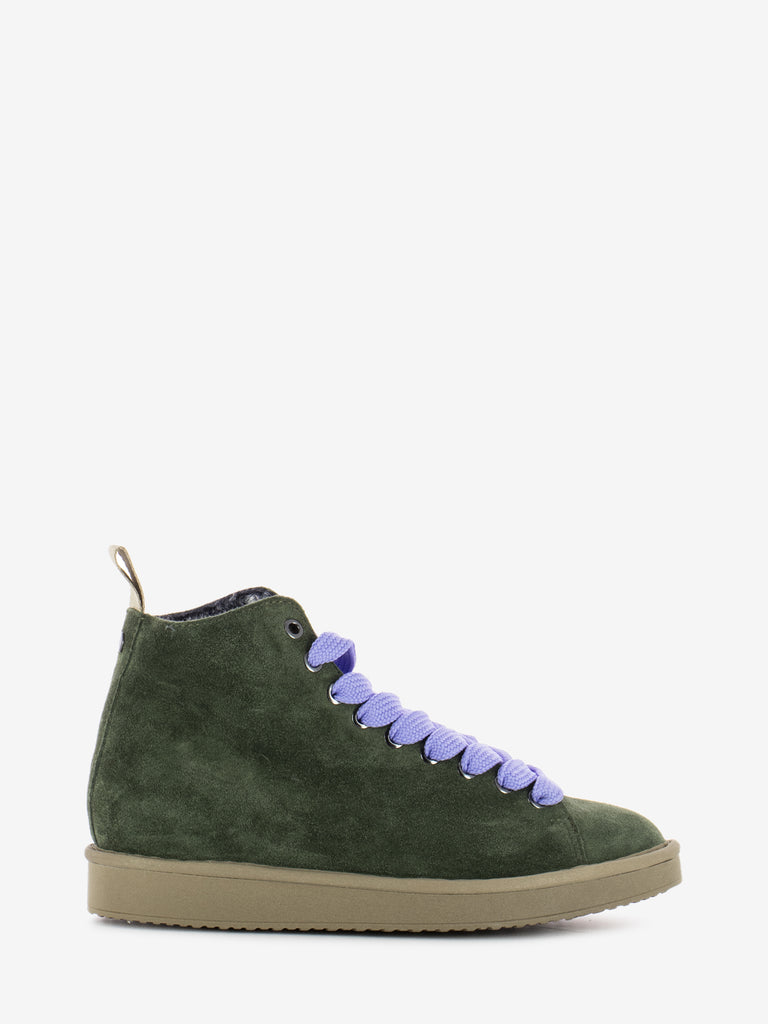 PANCHIC - P01 Anke Boot Suede Faux fur lining military green / urban violet