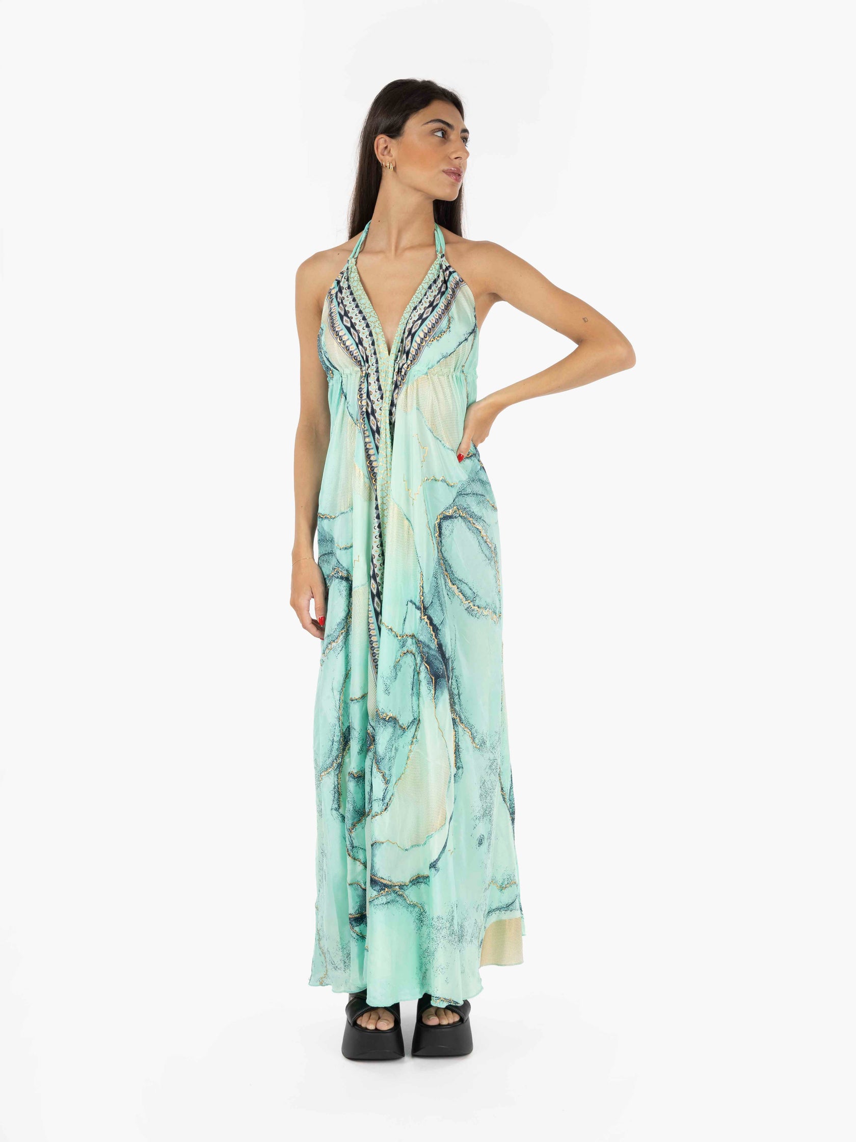 Green halterneck dress