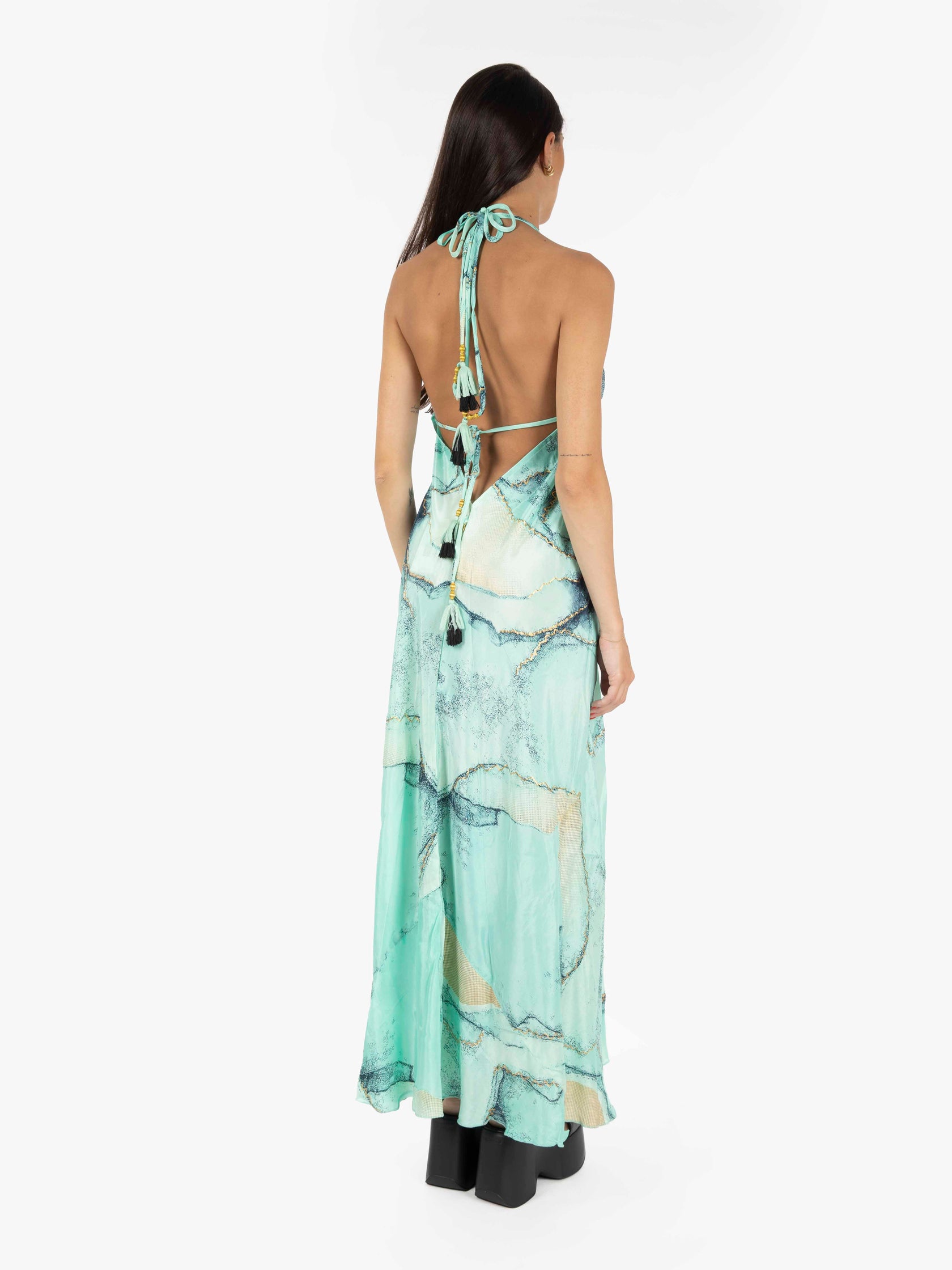 Green halterneck dress
