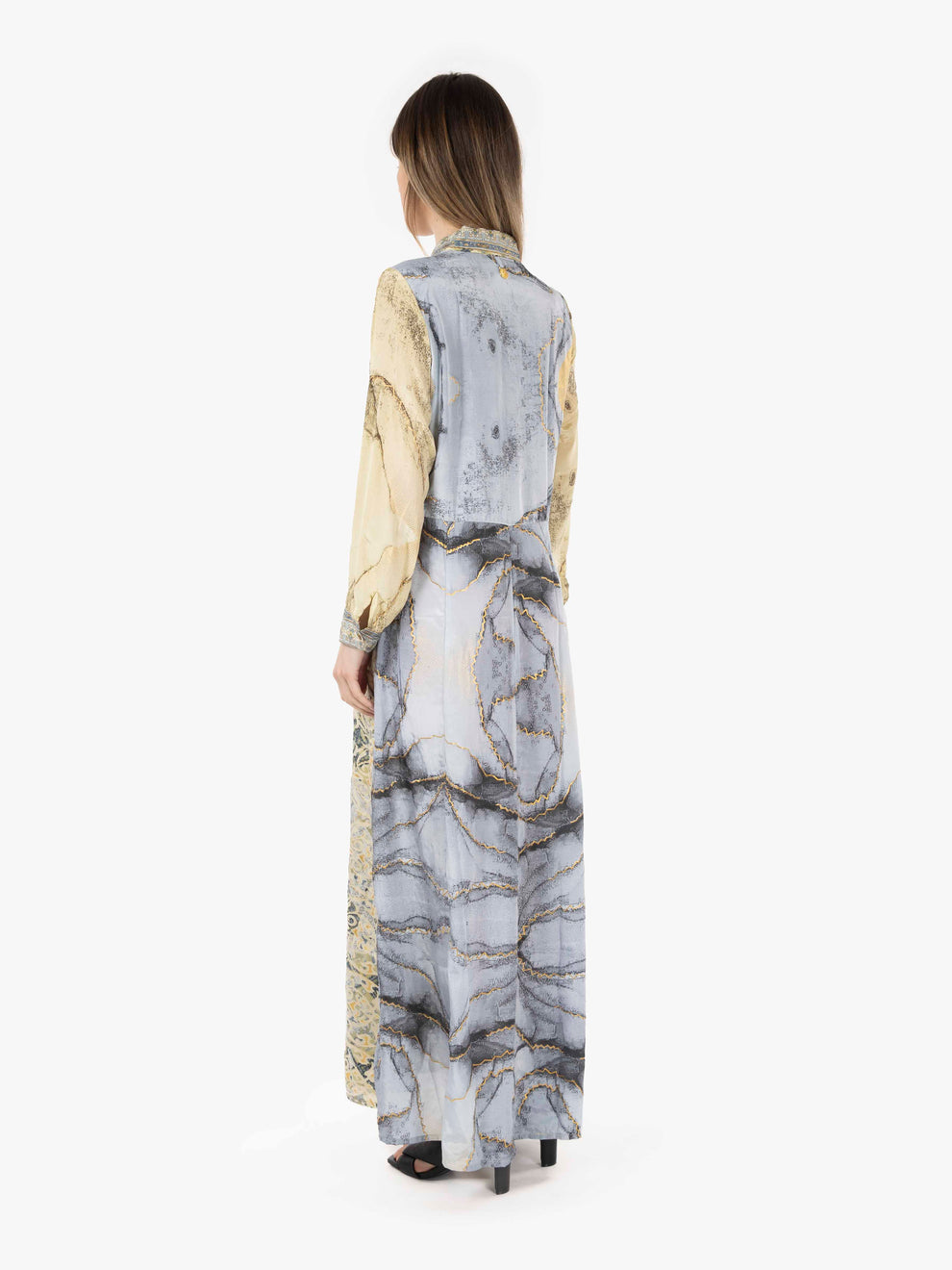 Long shirt dress with light blue pattern