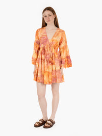 Orange long sleeve ruffled short dress
