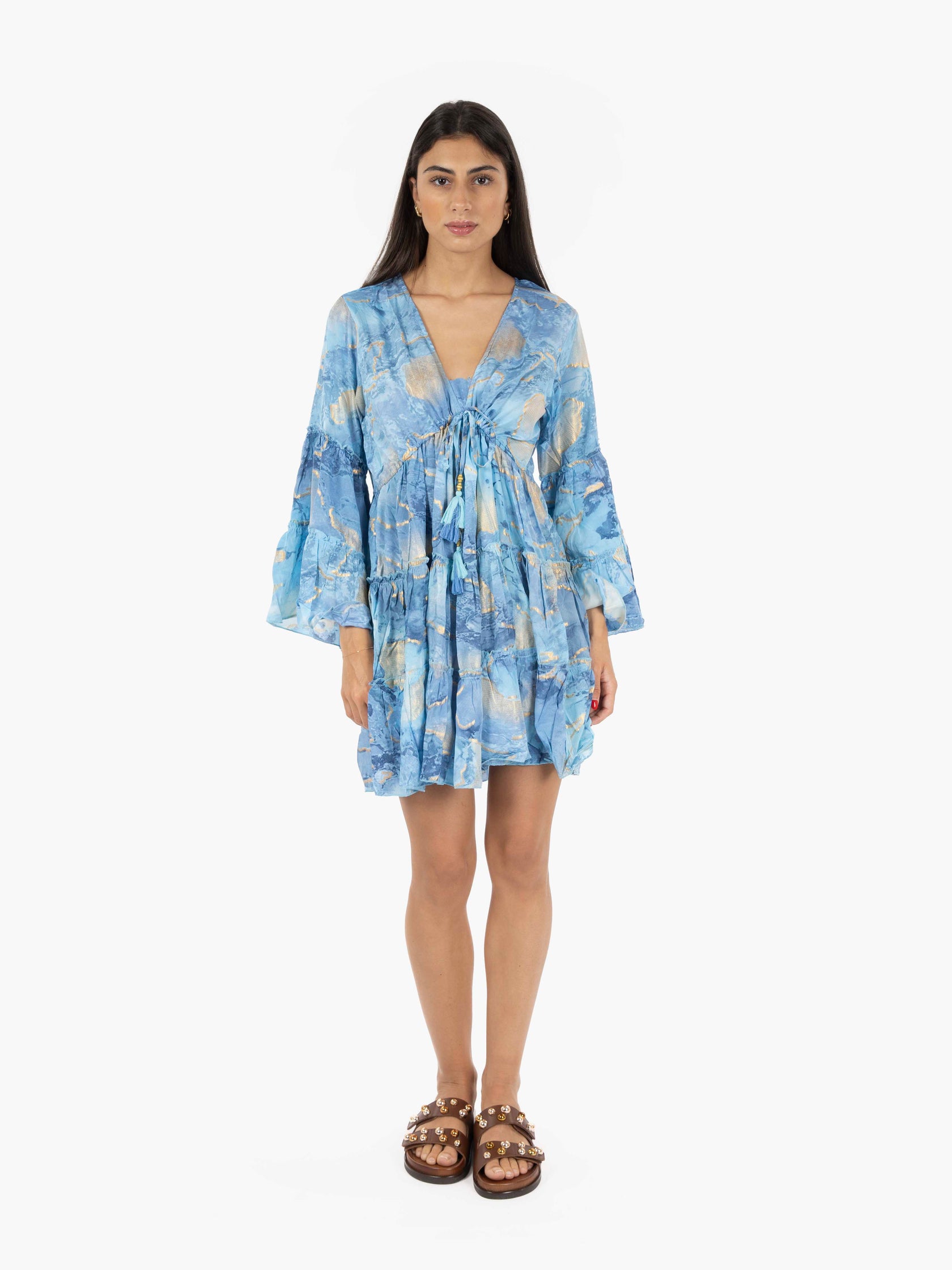 Short dress with long sleeves, light blue