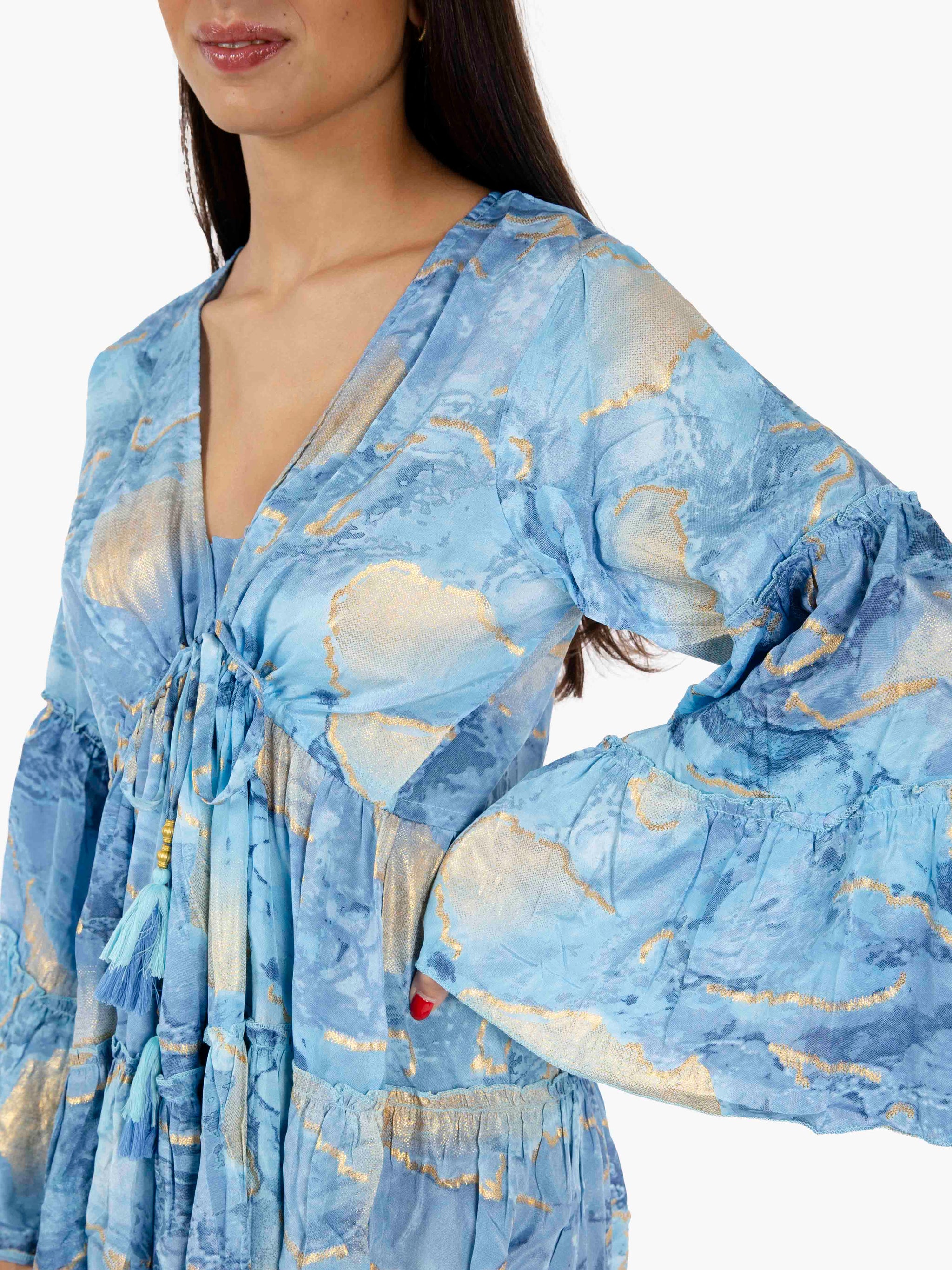 Short dress with long sleeves, light blue