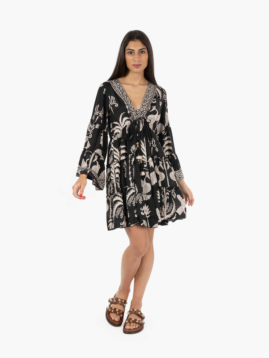 Black long sleeve ruffled short dress