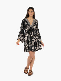 Black long sleeve ruffled short dress