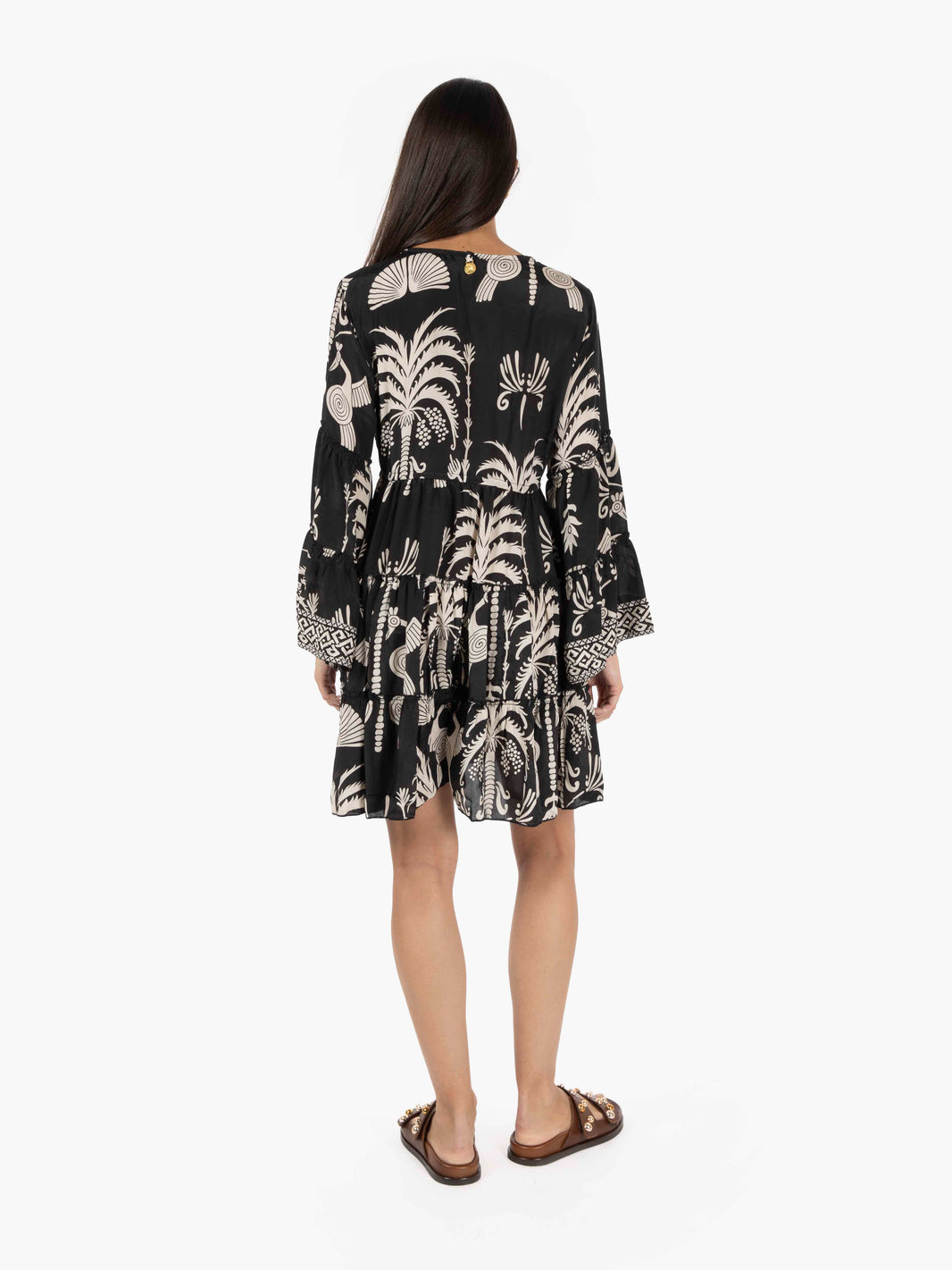 Black long sleeve ruffled short dress