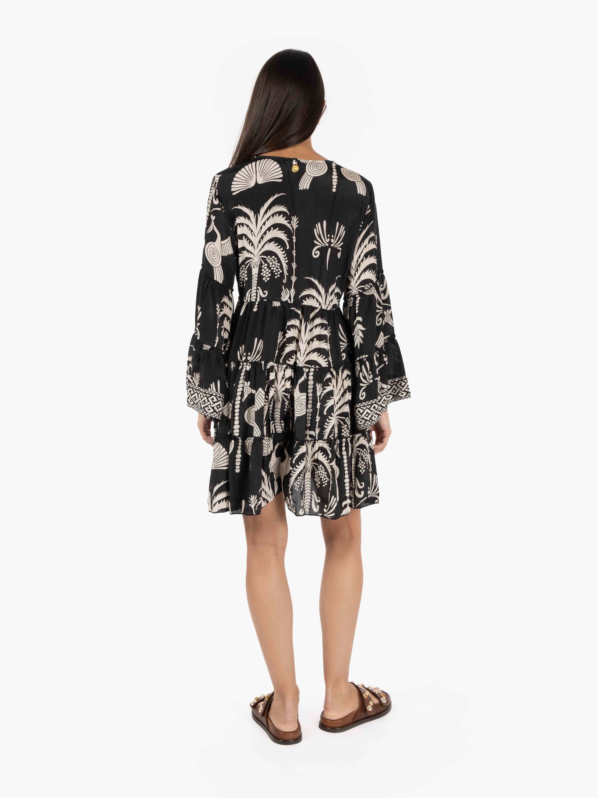 Black long sleeve ruffled short dress