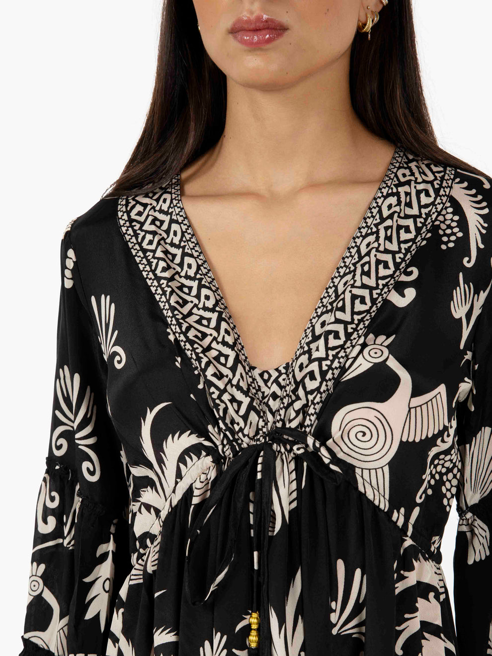 Black long sleeve ruffled short dress