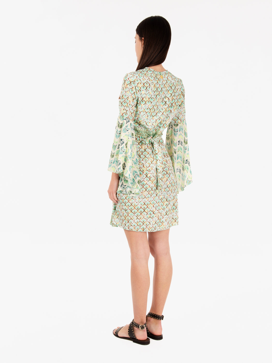 Green Print Wrap Short Dress