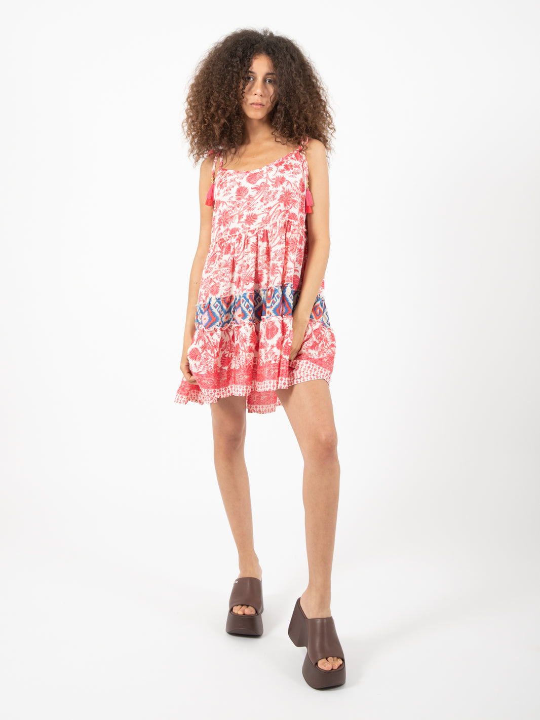 White/fuchsia patch short dress
