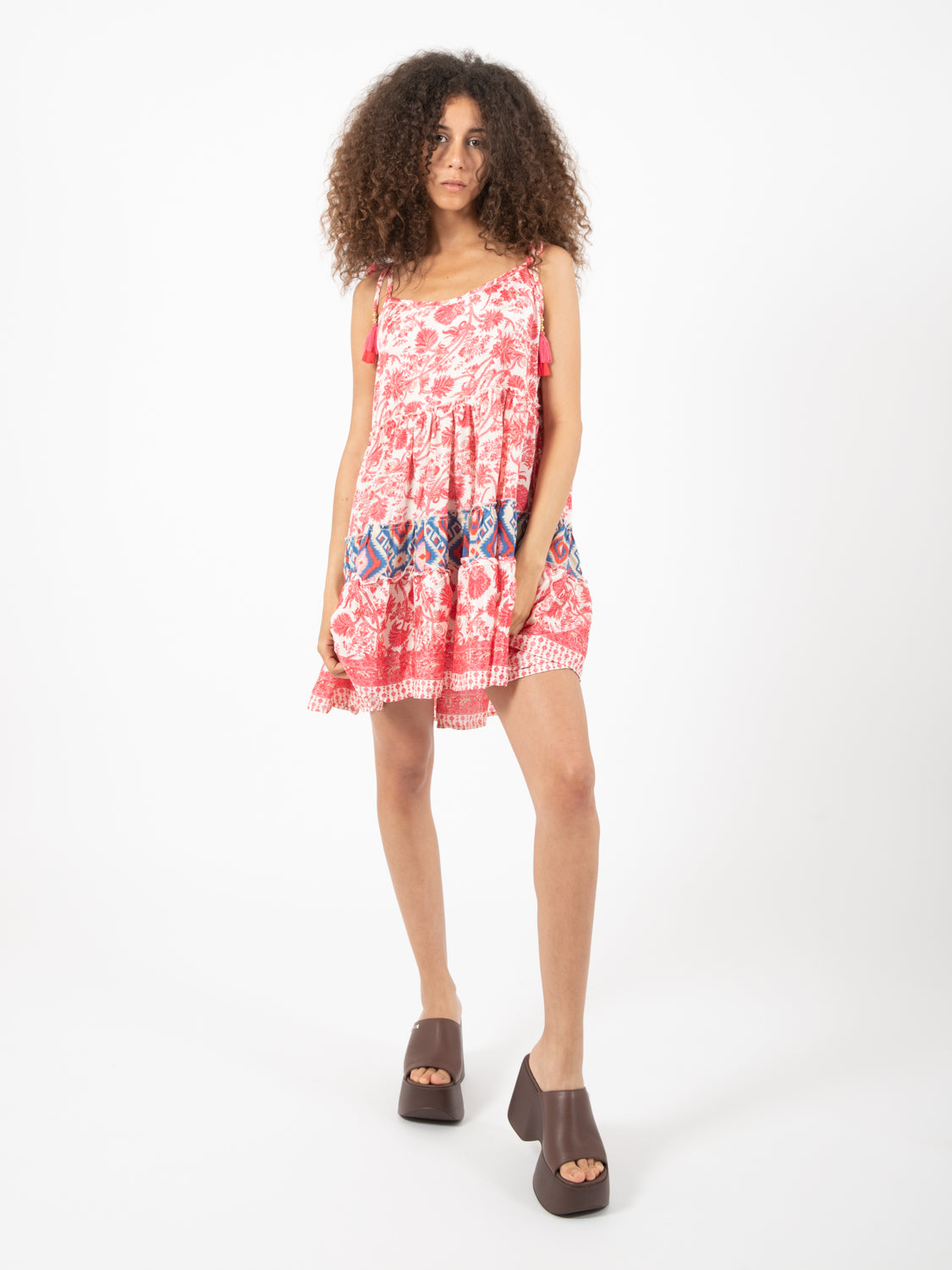 White/fuchsia patch short dress