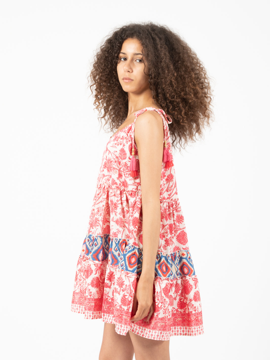 White/fuchsia patch short dress
