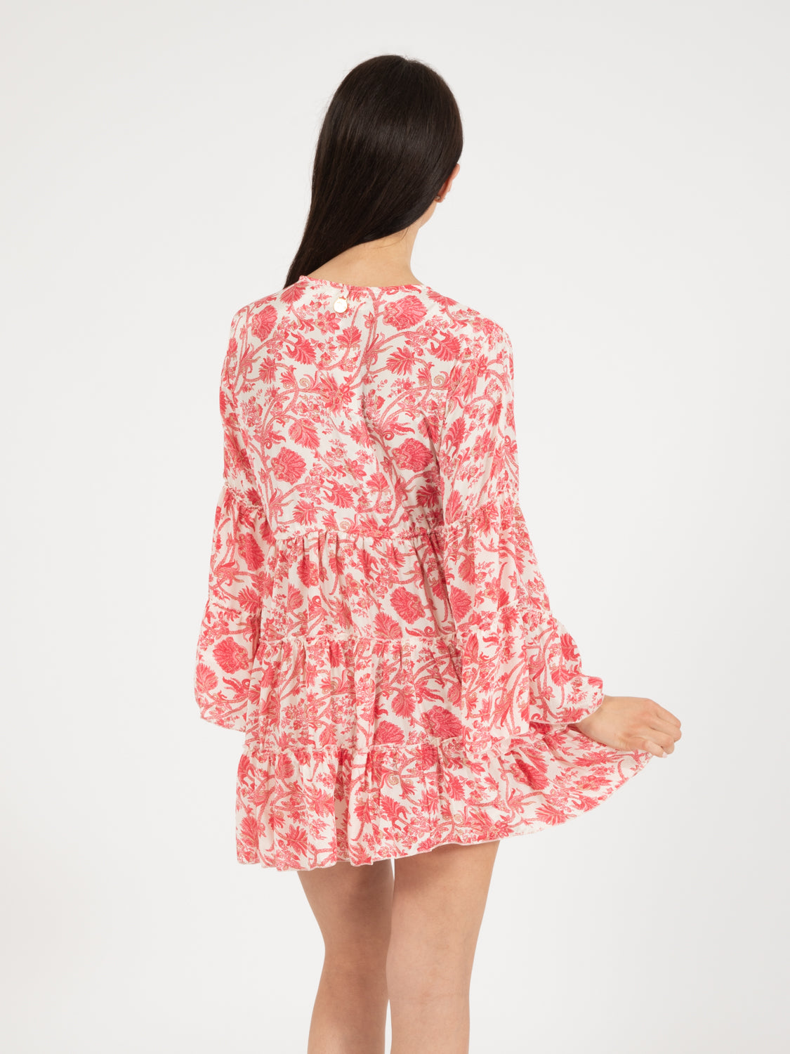 Short dress silk floral print fuchsia / white
