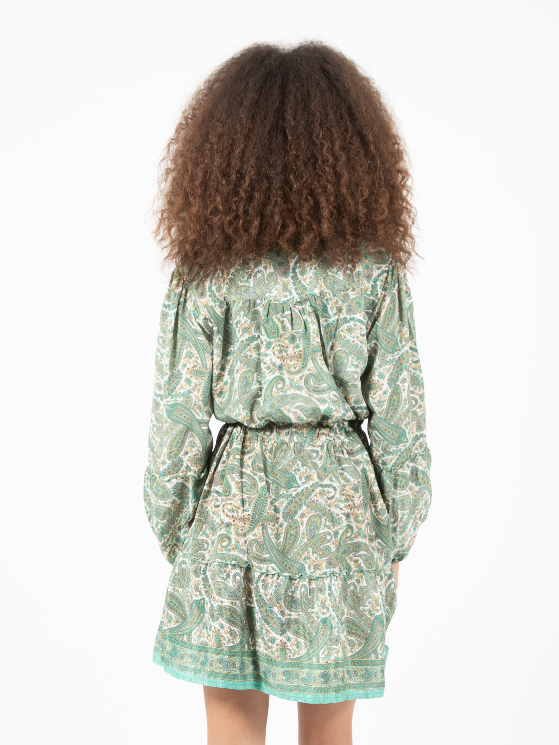 Green paisley print silk short dress