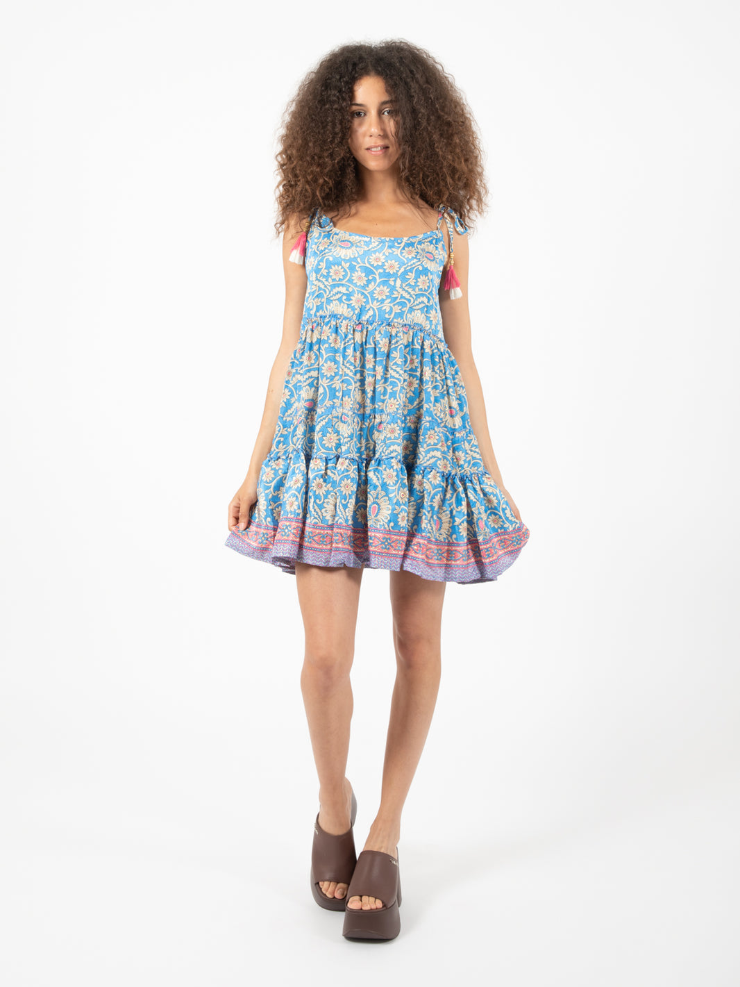 Blue/multicolor floral print short dress