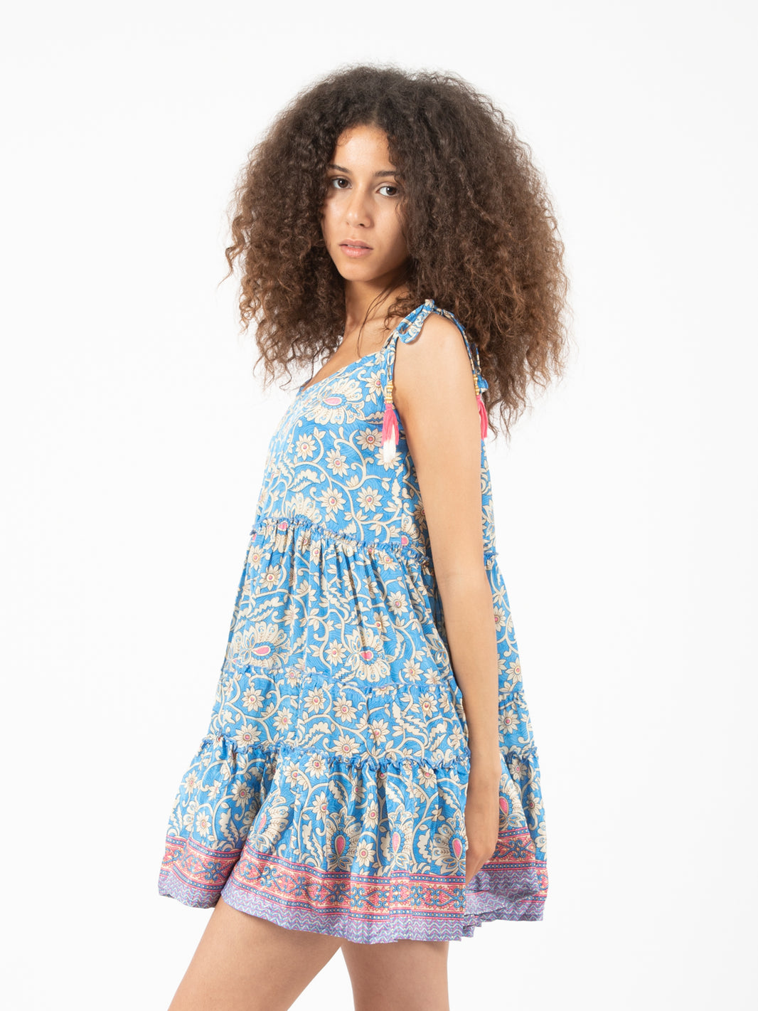 Blue/multicolor floral print short dress