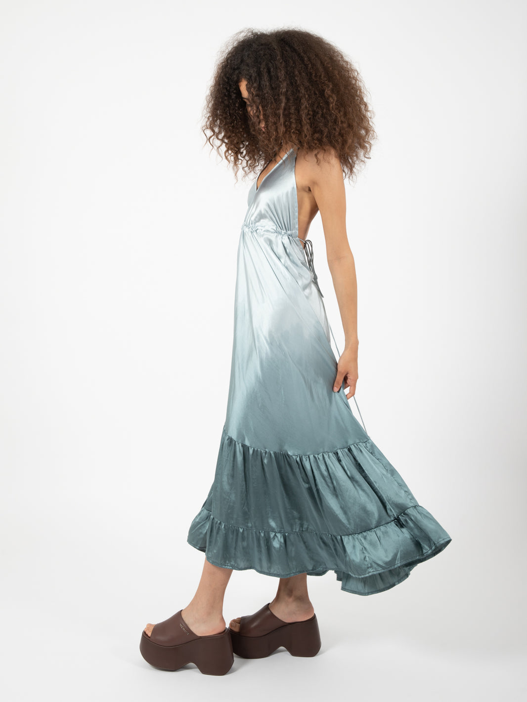 Long dress with grey ruffles